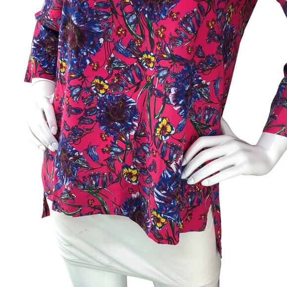 Prabal Gurung Collective Womens Size 2 Top Floral Flare Sleeve V Neck Pink - Picture 3 of 15